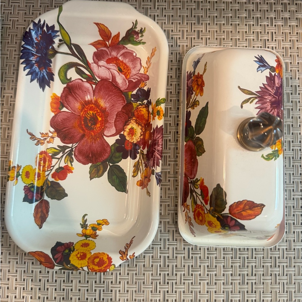 Mackenzie Childs Floral Ceramic Butter Dish with Lid - Picture 2 of 3
